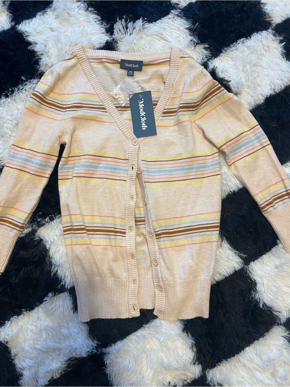 ModCloth Striped V-Neck Button Cardigan